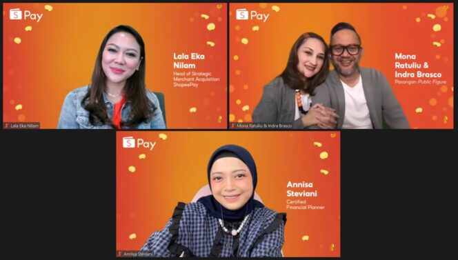 
					Keterangan foto: (atas-bawah) Acara ini dihadiri oleh Eka Nilam Dari, Head of Strategic Merchant Acquisition ShopeePay, Mona Ratuliu & Indra Brasco, Pasangan Public Figure; dan Annisa Steviani, Certified Financial Planner