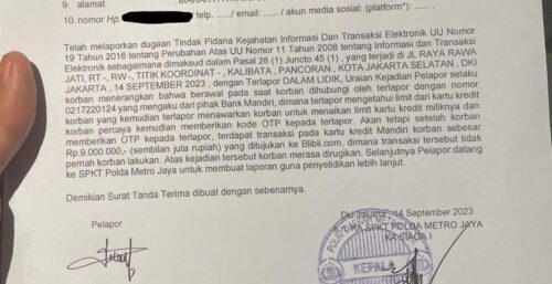 Penipuan Top Up Dana Kartu Kredit Atas Namakan Pihak Bank