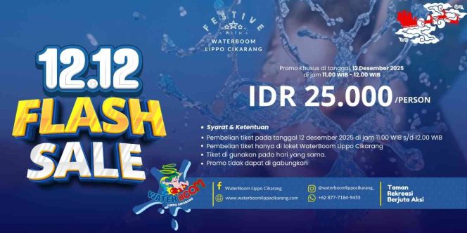 
					WaterBoom Lippo Cikarang Hadirkan Rekreasi Seru dengan Harga Spesial Rp 25.000 pada 12.12 Flash Sale