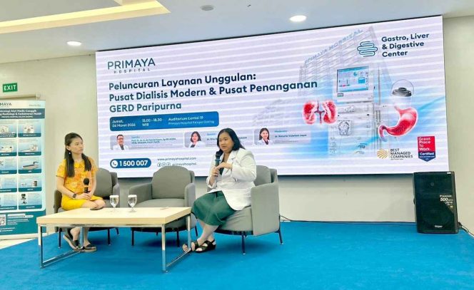 
					FOTO: Prof. Dr. dr. H. Ari Fahrial Syam, SpPD-KGEH, MMB, FINASIM, FACP, FACG memberikan health talk mengenai penanganan GERD dalam rangka peluncuran layanan Pusat Dialisis Modern & Pusat Penanganan GERD Paripurna di Primaya Hospital Kelapa Gading.